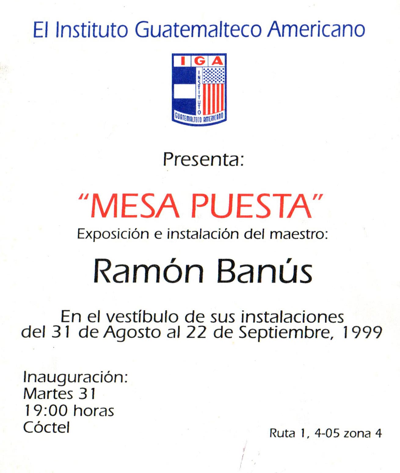 Invitación o fotografía: Instituto Guatemalteco Americano (IGA), 1999