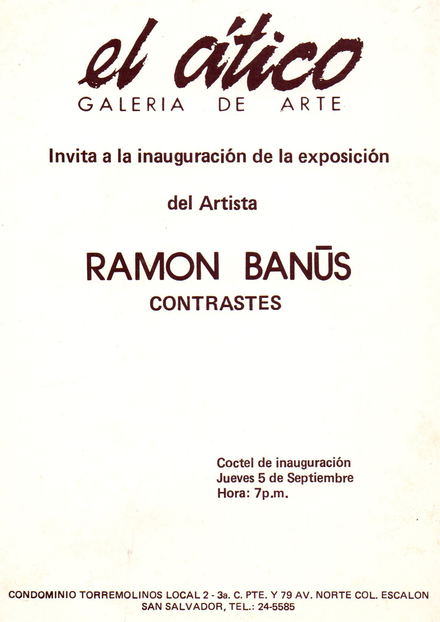 Invitación o fotografía: Galería El Ático, 1985