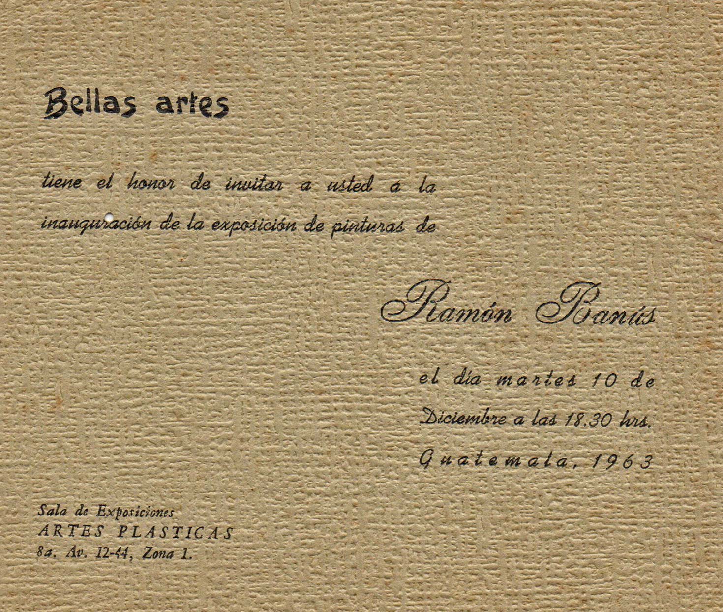 Invitación o fotografía: Sala de Exposiciones de la Escuela de Artes Plásticas, 1963