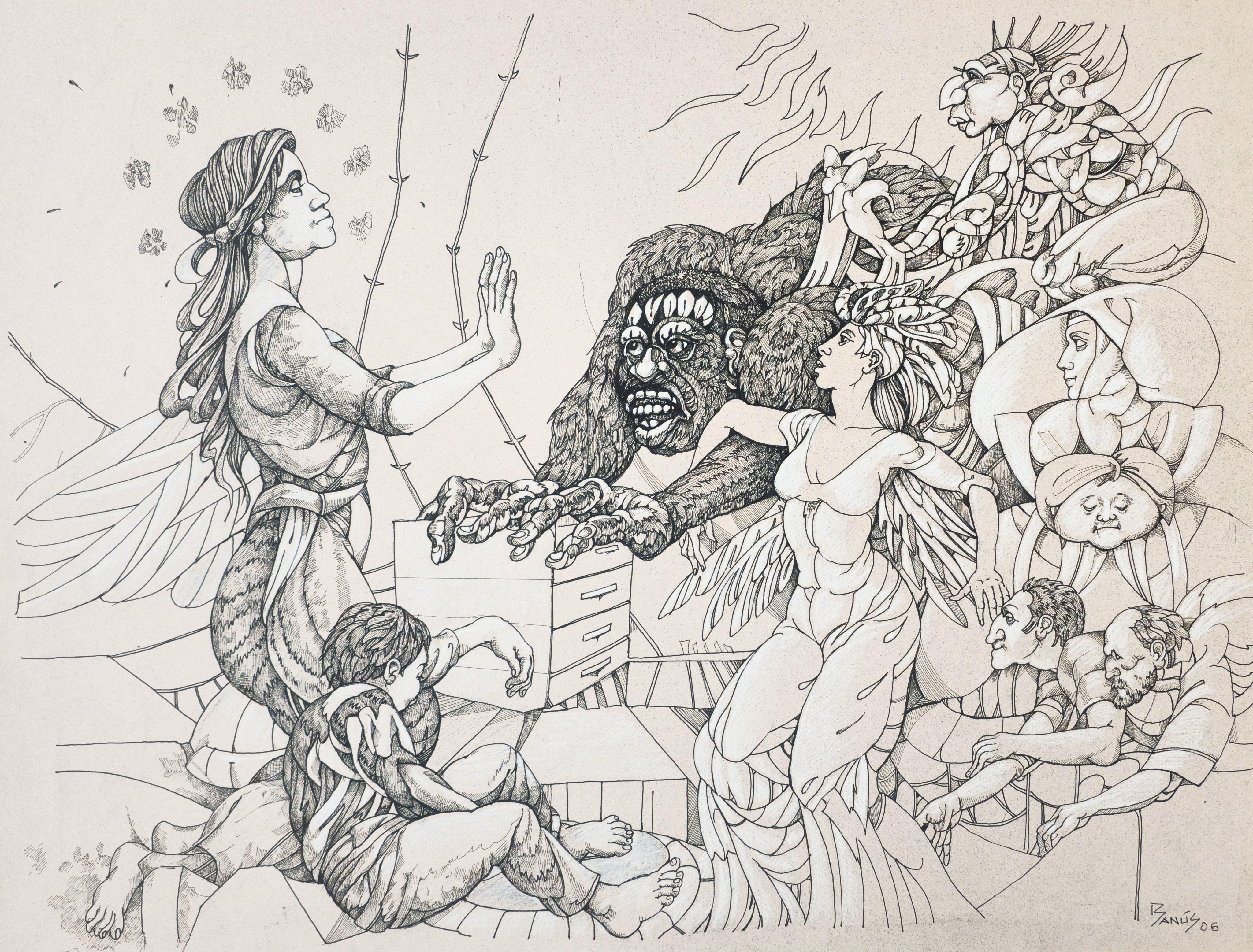 ¿De qué sirve la palabra?, Tinta sobre cartón ilustración, 2006